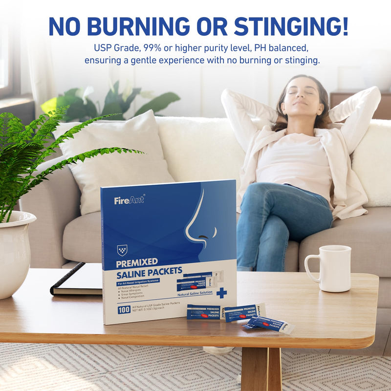 FireAnt 100 Saline Packets + 12 Reusable Navage Pods for Nasal Care