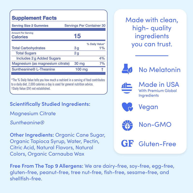 FIRST DAY Kids Magnesium Citrate Gummies (Ages 4+) — No Melatonin, Suntheanine L-Theanine, Strawberry | 30-Day Supply