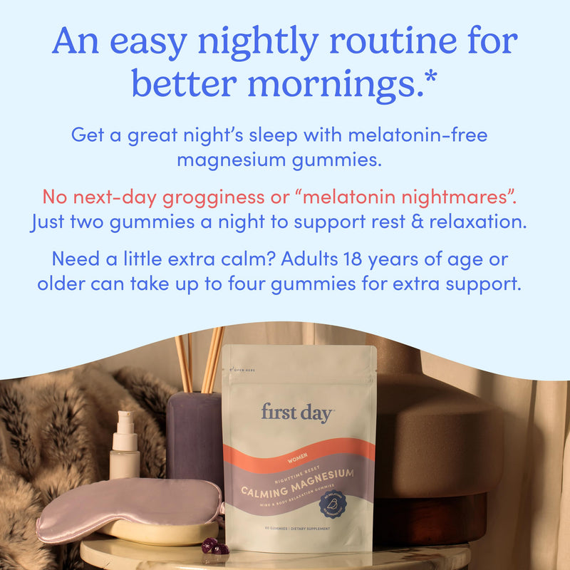 First Day Women's Nighttime Reset Calming Magnesium Gummies – Sleep Support, Calm Mood & Energy, No Melatonin – 60-Day Supply
