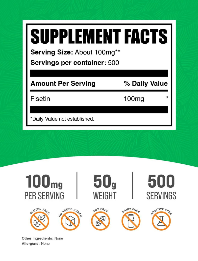 Fisetin Powder 100mg | Antioxidants Source, Gluten Free • 50 g | BulkSupplements.com