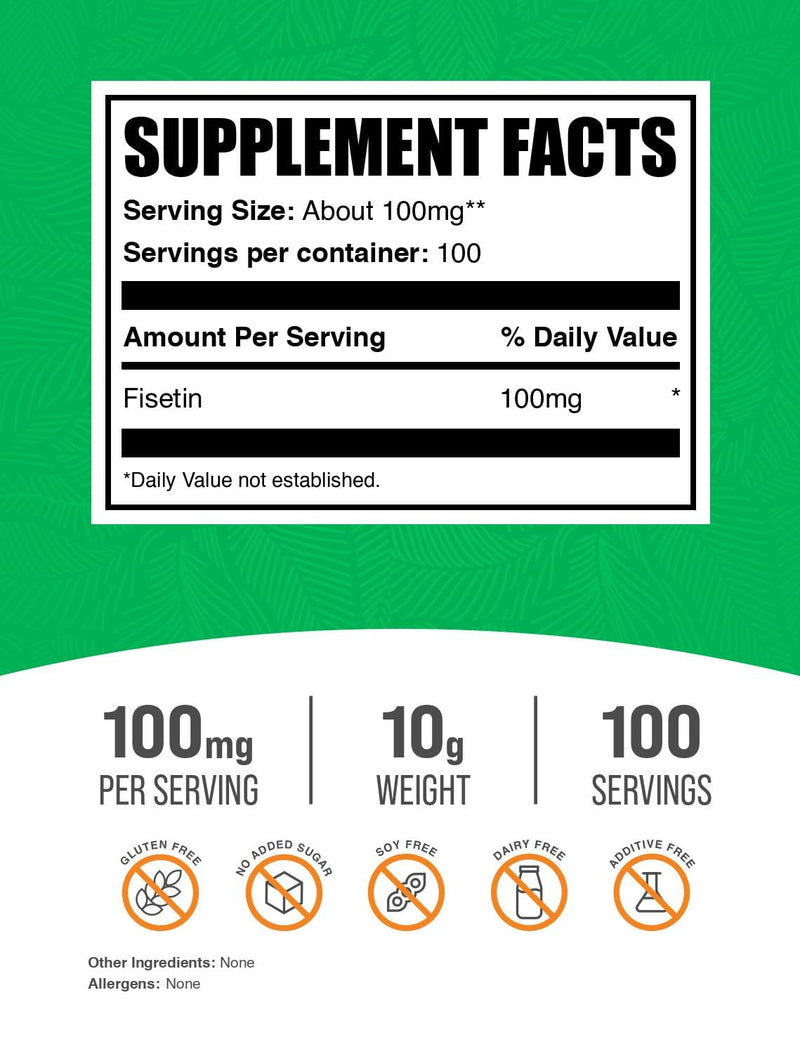 BulkSupplements Fisetin Powder – 100mg per Serving, Gluten Free, 10g