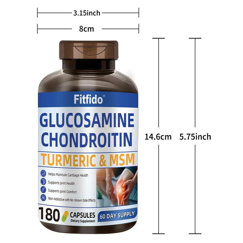 Fitfido Glucosamine Chondroitin MSM and Turmeric - Joint Health & Mobility, 180 Capsules
