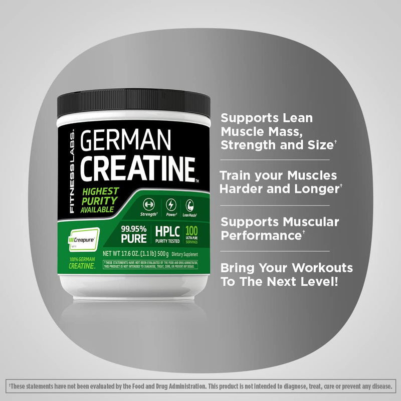 Fitness Labs German Creatine Monohydrate Powder | 500 Grams | Creapure Fitness Supplement | 100 Servings