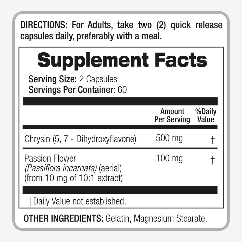 FITO MEDIC'S - Chrysin - 500mg- with - Passion Flower - 120 Capsules, Ultra high Absorption s.
