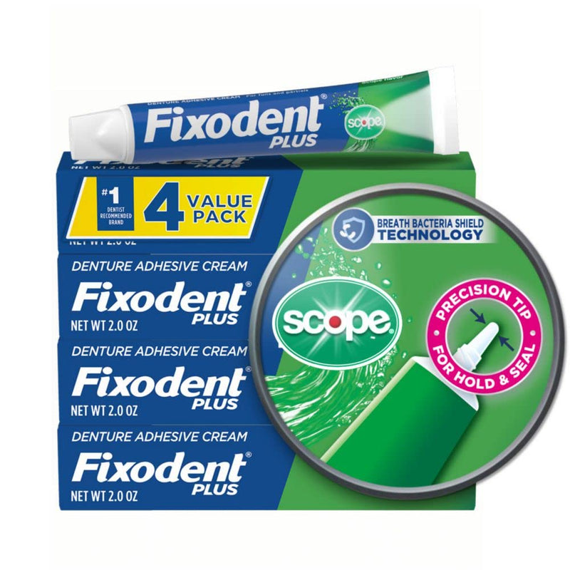 Fixodent Plus Scope Secure Denture Adhesive 2.0oz Pack of 4