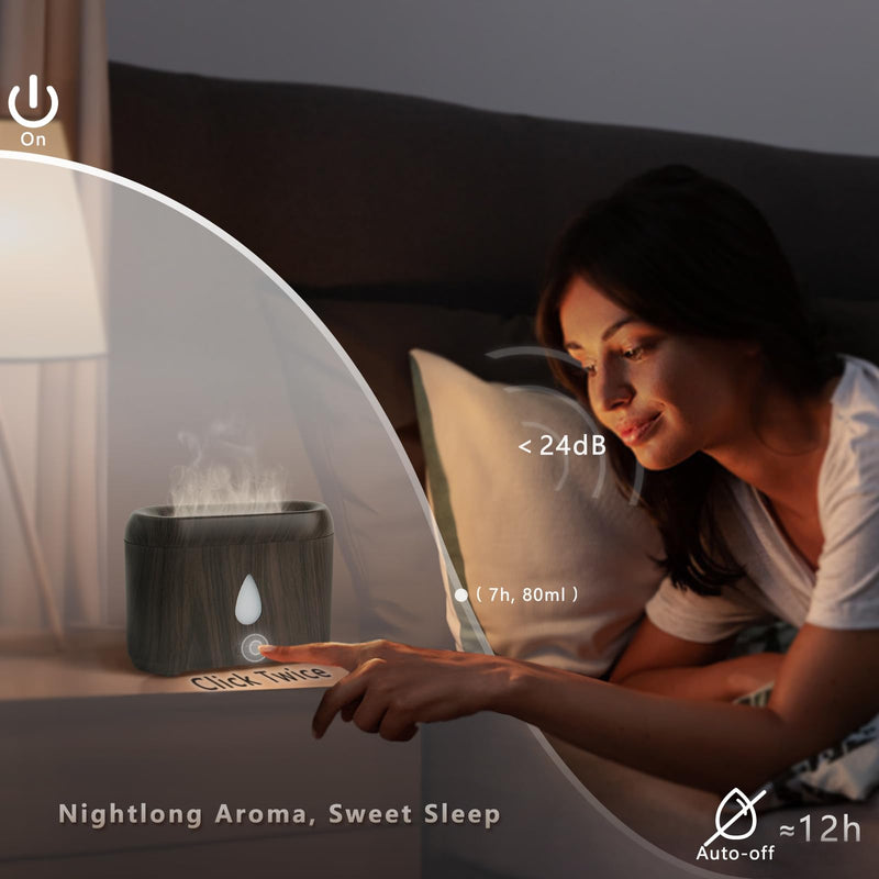 Flame Diffuser for Essential Oils – 200ml Ultrasonic Aroma Diffuser with Auto-Off (Dark Wood Grain, 7 Colors)
