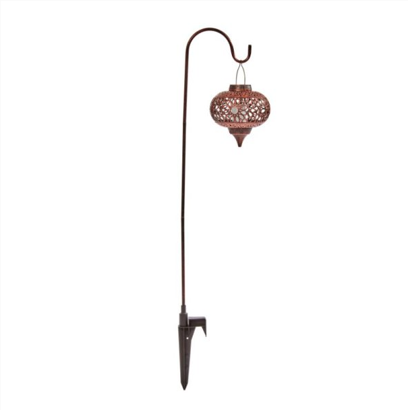 Moroccan Solar Stake Lanterns with Crook Flame Effect Set of 2
