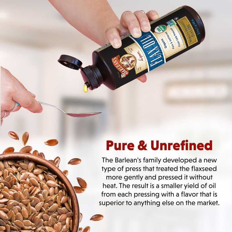 Barlean's Organic Lignan Omega-3 Flaxseed Oil | 7,230 mg ALA per Tbsp | Vegan & Gluten Free | 32 oz