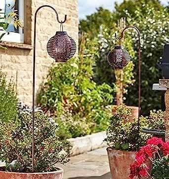 2 Pack Solar Flame Effect Hanging Lanterns LED Garden Lights 84cm