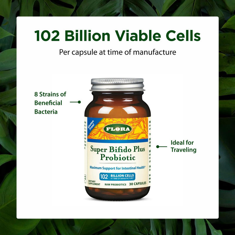 Flora Super Bifido Plus 102 Billion CFU | Raw Probiotics for Digestive Balance - 30 Veg Capsules