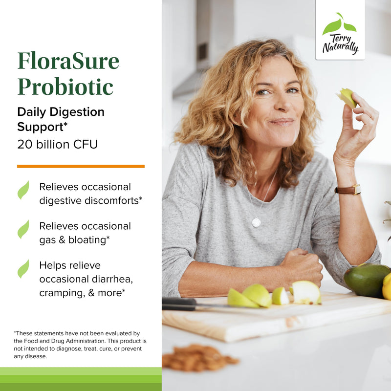 Terry Naturally FloraSure Probiotic - Digestive Health, Bloating & Gas Relief - 30 Capsules