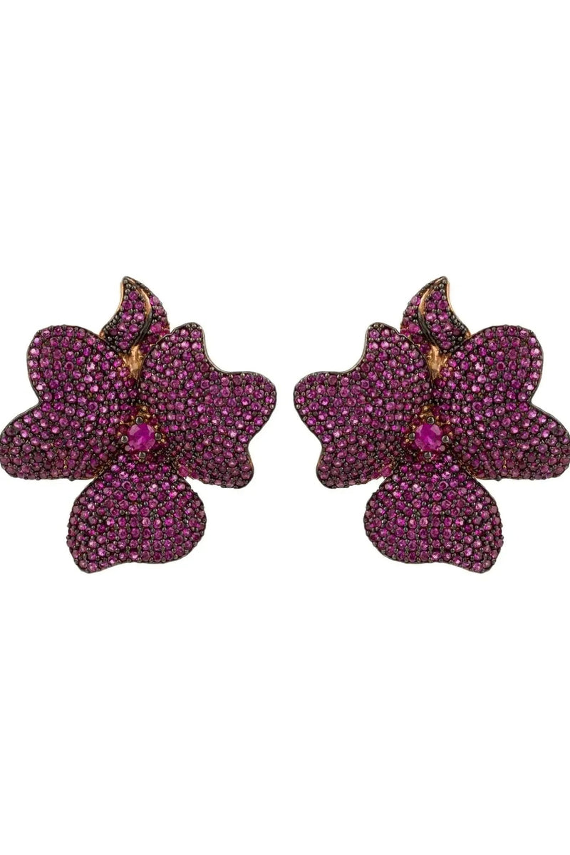Flower Large Stud Earrings Ruby Rose Gold