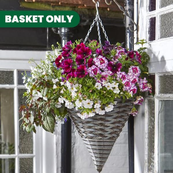 14 Inch Rattan Effect Hanging Basket Planter