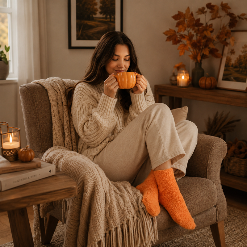 Pumpkin Shaped Mug and Socks Set