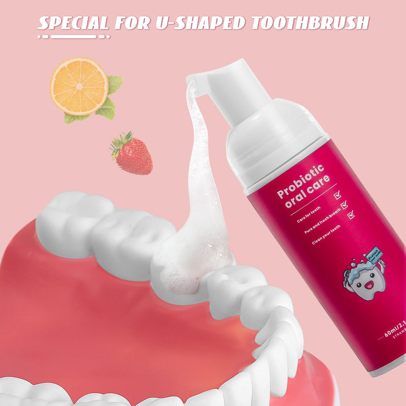 Kids Foam Toothpaste Fluoride Free - Watermelon & Strawberry Mint for U-Shaped Toothbrush