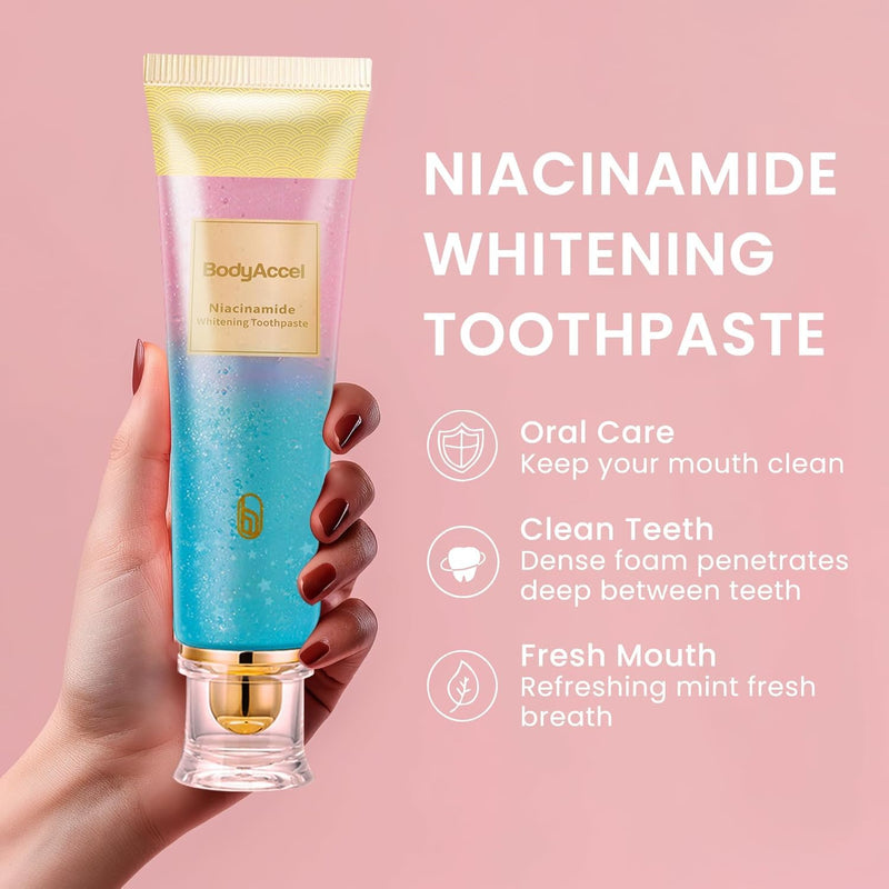 3 Pack Niacinamide Whitening Toothpaste | BodyAccel Triple Whitening, Stain Removal & Fresh Breath