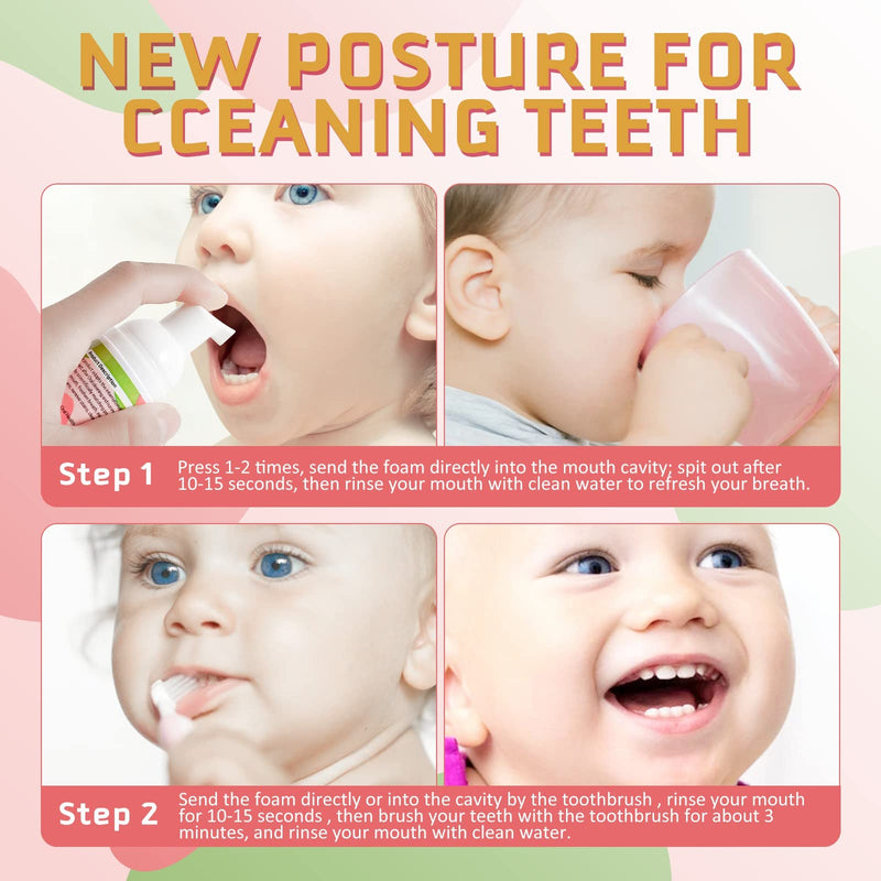 Foam Toothpaste Kids 2PCS – Strawberry Flavor, 60ml x 2, U-Shape & Electric Toothbrush Compatible