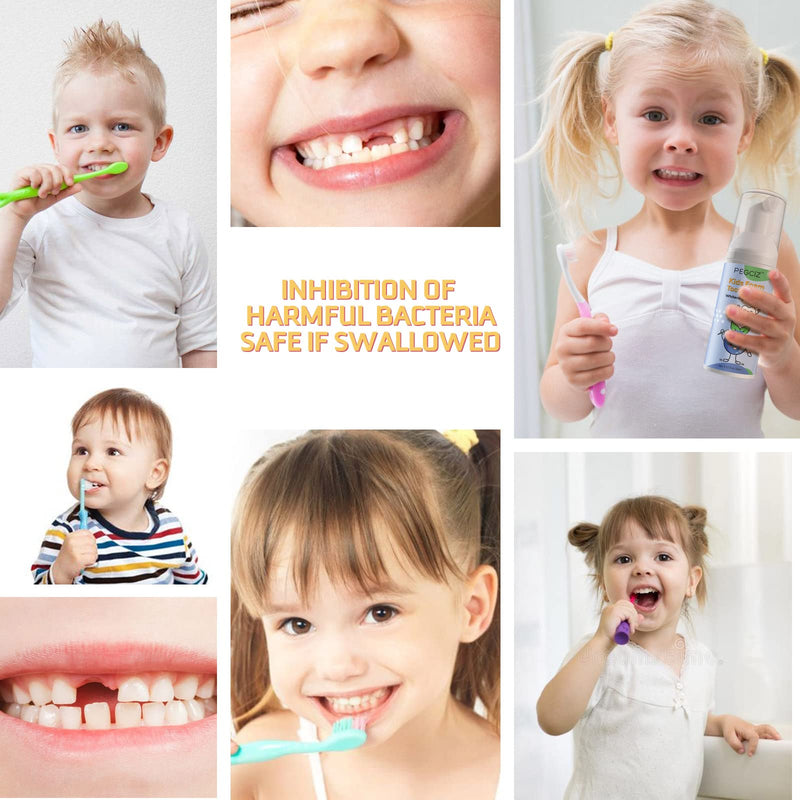 Foam Toothpaste for Kids – Blueberry, 2 Pack, Low Fluoride, U‑Shaped Brush