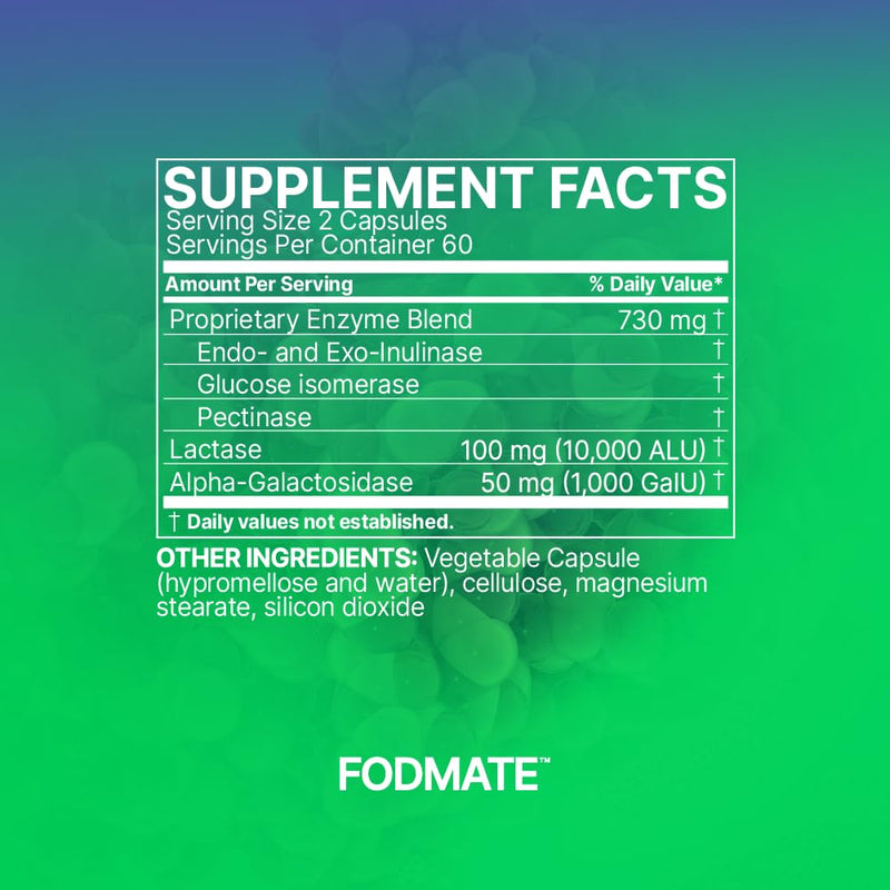 Microbiome Labs FODMATE Digestive Enzymes for Women & Men — Low FODMAP Support (120 Capsules)