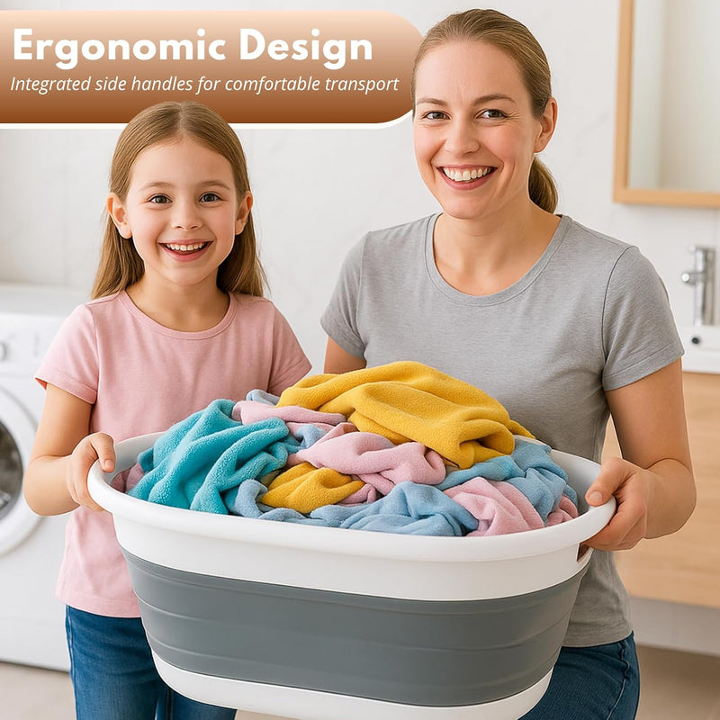 22L Collapsible Laundry Basket with Handles Space Saving Grey