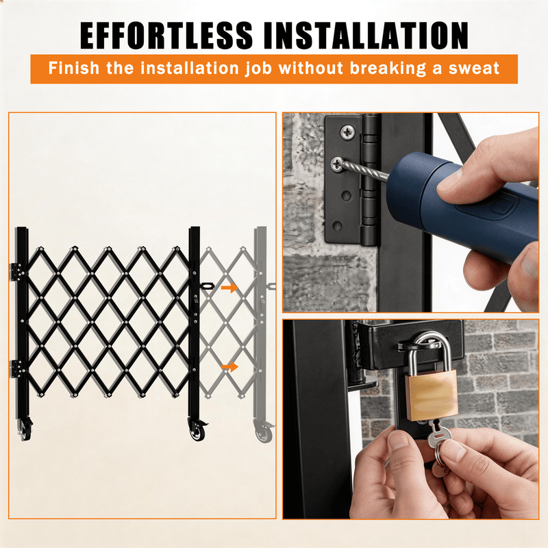 Foldable Security Gate, Expandable Safety Barrier with 360° Swivel Casters Lockable Design, Portable Mobile Rolling Barricade for Garage, Warehouse, Driveway and Pool Areas (51.57" H x 74" W) - InStock