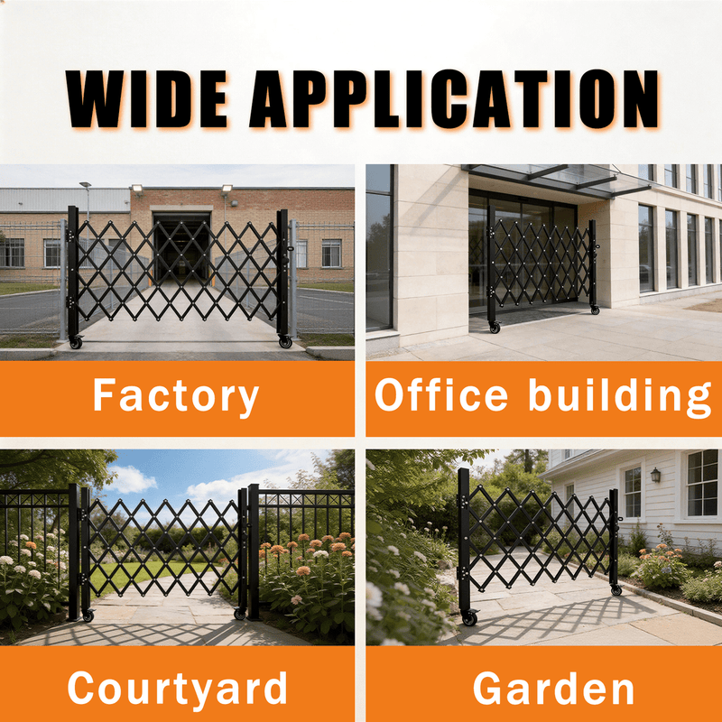 Foldable Security Gate, Expandable Safety Barrier with 360° Swivel Casters Lockable Design, Portable Mobile Rolling Barricade for Garage, Warehouse, Driveway and Pool Areas (51.57" H x 42" W) - InStock