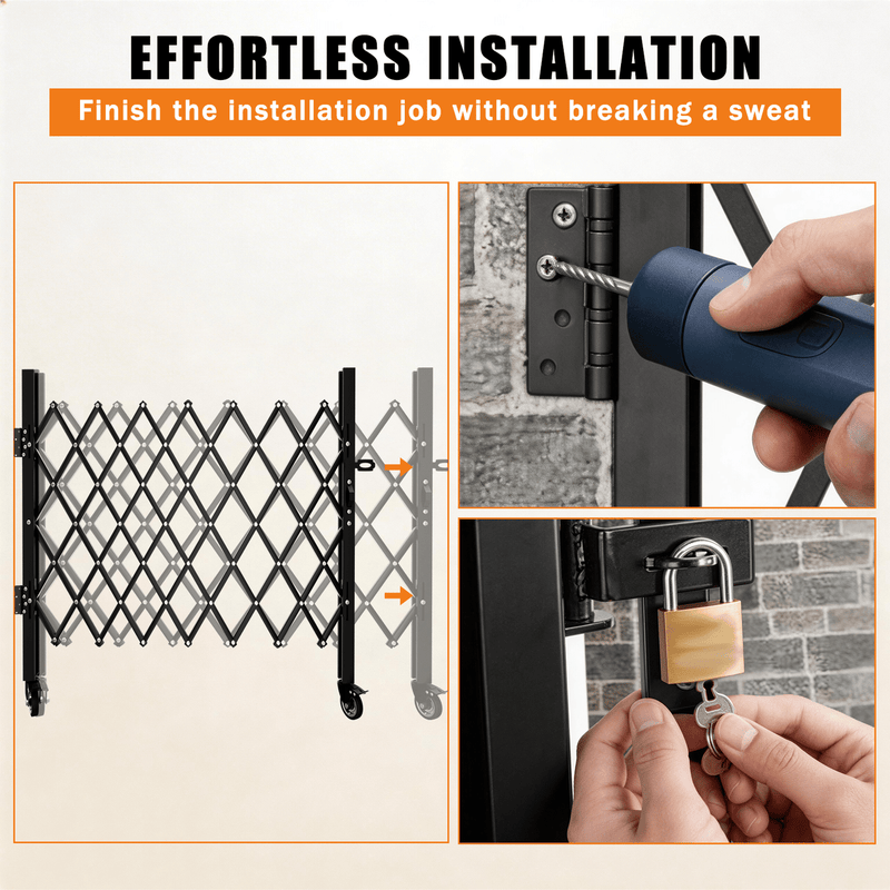 Foldable Security Gate, Expandable Safety Barrier with 360° Swivel Casters Lockable Design, Portable Mobile Rolling Barricade for Garage, Warehouse, Driveway and Pool Areas (51.57" H x 42" W) - InStock