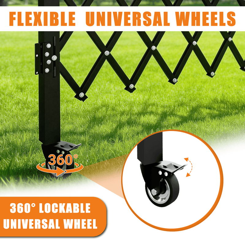 Foldable Security Gate, Expandable Safety Barrier with 360° Swivel Casters Lockable Design, Portable Mobile Rolling Barricade for Garage, Warehouse, Driveway and Pool Areas (51.57" H x 42" W) - InStock