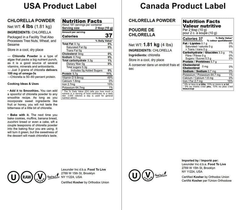 Food to Live Chlorella Powder 4 lbs – Kosher, Raw Vegan Superfood
