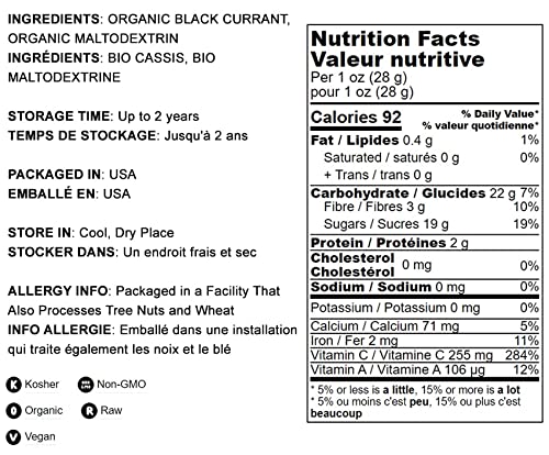 Food to Live Organic Black Currant Juice Powder, 1 Pound – Non-GMO, Raw, Kosher, Vegan Superfood