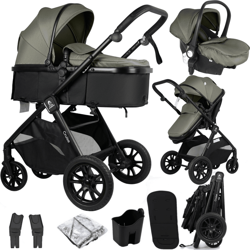 For Your Little One Cruise 3 In 1 Travel System With Car Seat - Pebble Sage (Free Cupholder And Seat Liner Included!)