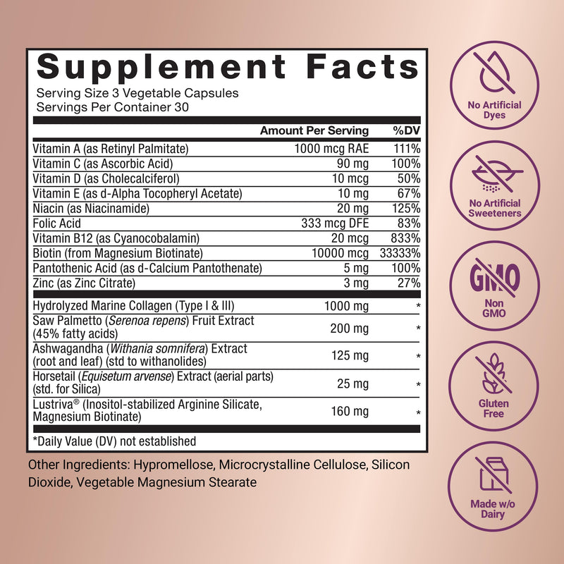 Force Factor Hair Growth Accelerator Multivitamin – Lustriva, Biotin & Vitamins A–E, 90 Capsules
