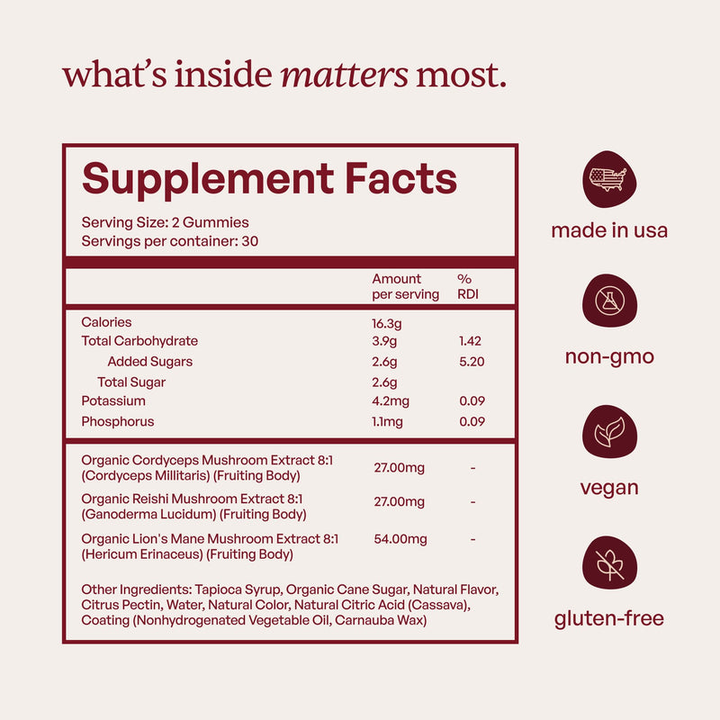 Forest Caps Mushroom Gummies – Lion’s Mane, Reishi & Cordyceps