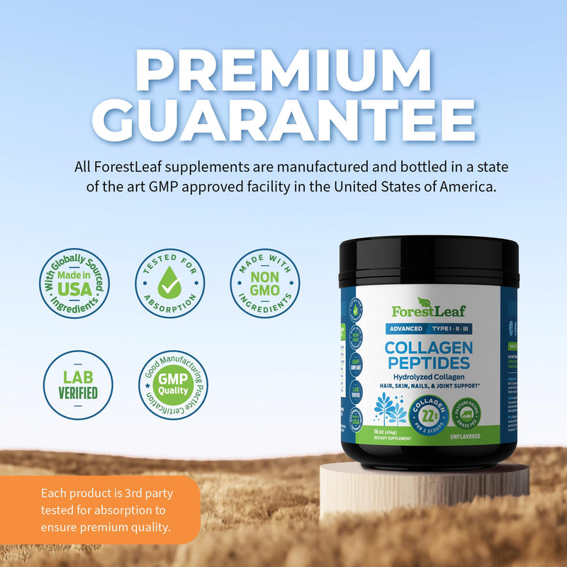 ForestLeaf Collagen Peptides Powder Unflavored – Grass-Fed Type 1-3, Hydrolyzed Keto Collagen Protein 11g per Serving