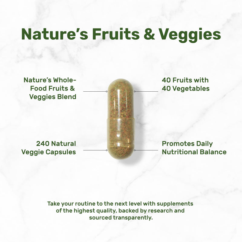 Nature's Fruits & Veggies Supplement – 240 Veggie Capsules, 80 Superfoods, 40 Fruits & 40 Greens – Non-GMO, Gluten Free