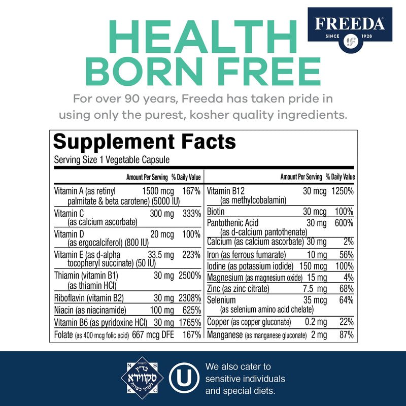 FREEDA Quintabs-M with Iron Multivitamin – Kosher, USA Made – One Daily Vitamin for Women & Iron-Deficient Men (100)