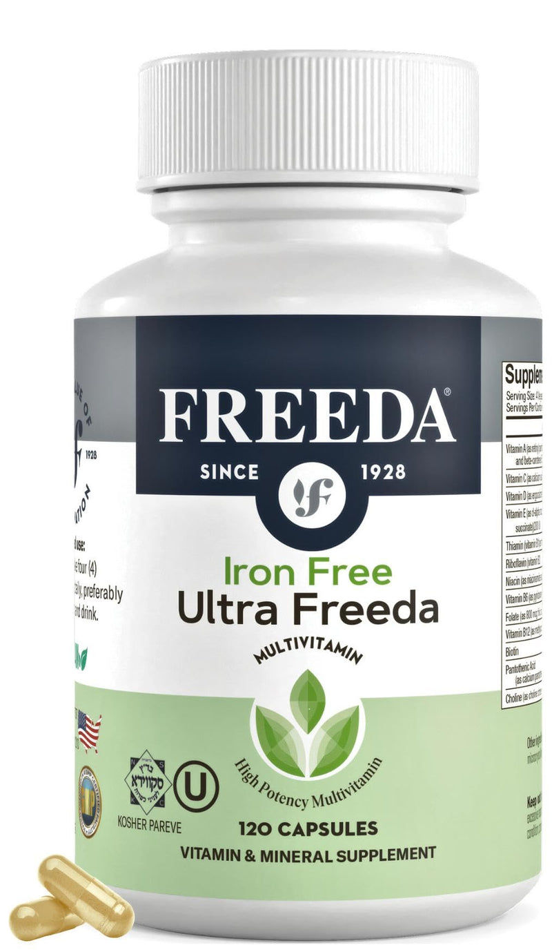 FREEDA Ultra Multivitamin Capsules – Iron-Free High-Potency Daily Supplement (120 Count) – Kosher Certified