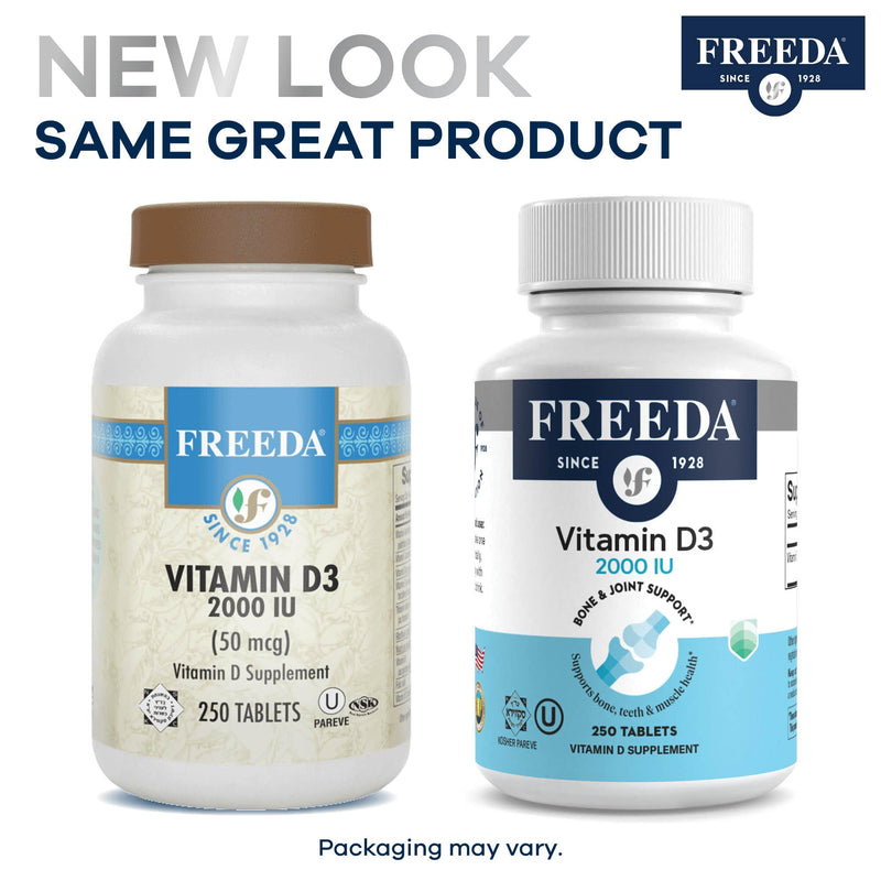 FREEDA Vitamin D3-2000 IU – High-Potency Vitamin D for Bone Strength & Immune Support – Easy-to-Swallow Tablets – 250 Tiny Tablets
