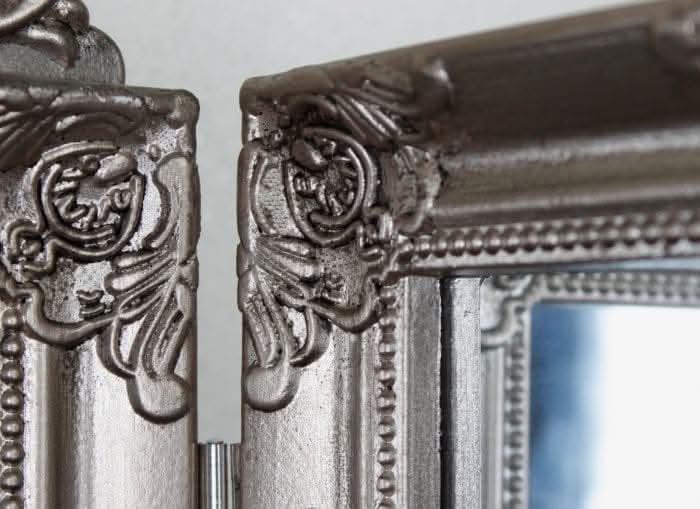 Silver Tri-Fold Dressing Table Mirror Ornate Freestanding Vanity