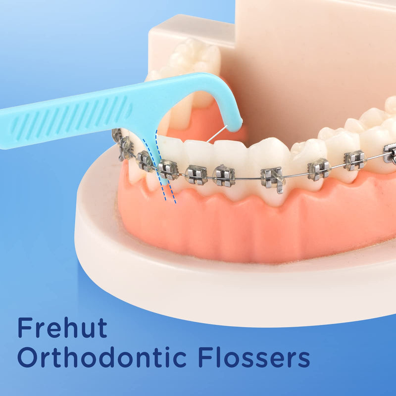 Frehut 300 Count Orthodontic Flossers for Braces – Ortho Dental Floss Picks, 4 Pack (75 Count Each) with Travel Case