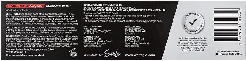White Glo Charcoal + Baking Soda Maximum White Toothpaste 150g