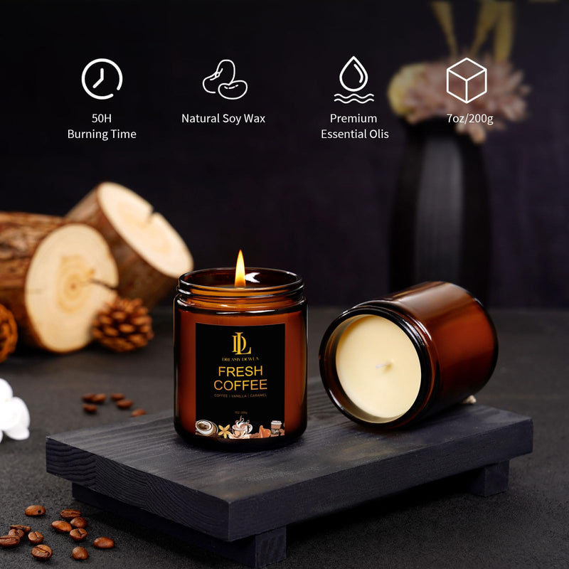 Fresh Coffee Candles | Coffee Scented Soy Candles, 50 Hour Burn Time, Natural Home Fragrance, Gifts for Men & Women