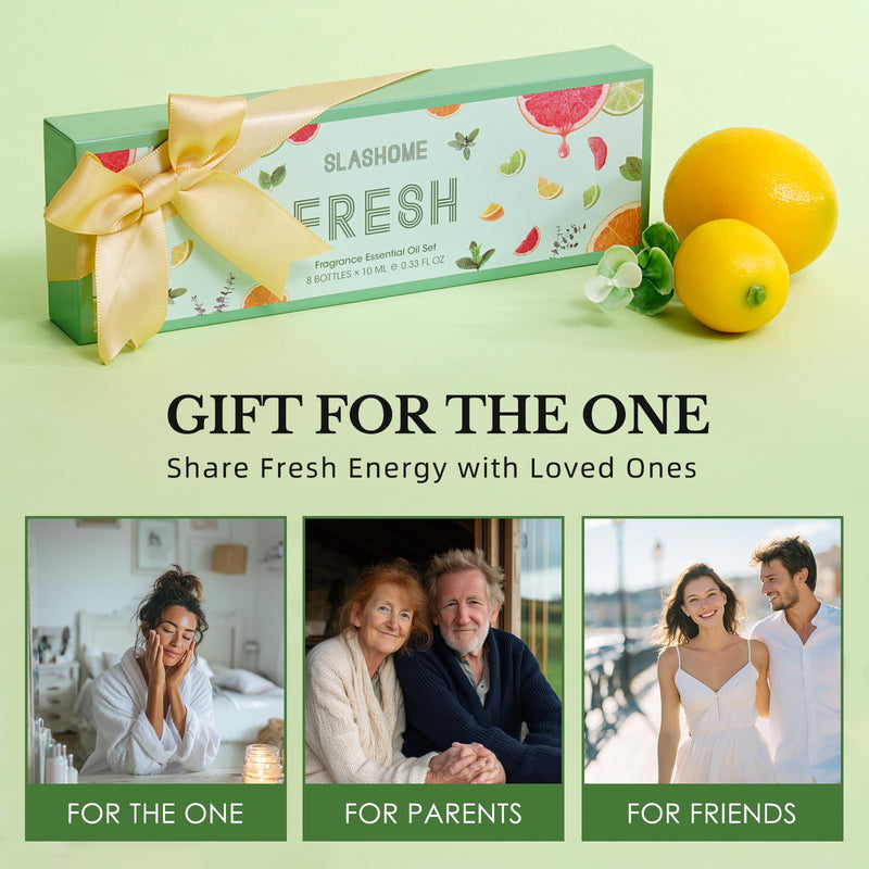 Fresh Essential Oils Set – 8 Pcs Aromatherapy Oils for Diffuser, Candles & Gifts