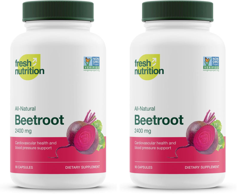 Fresh Nutrition Organic Beet Root Capsules – 2400mg Potent, Vegan, Gluten-Free (90 Caps x2)