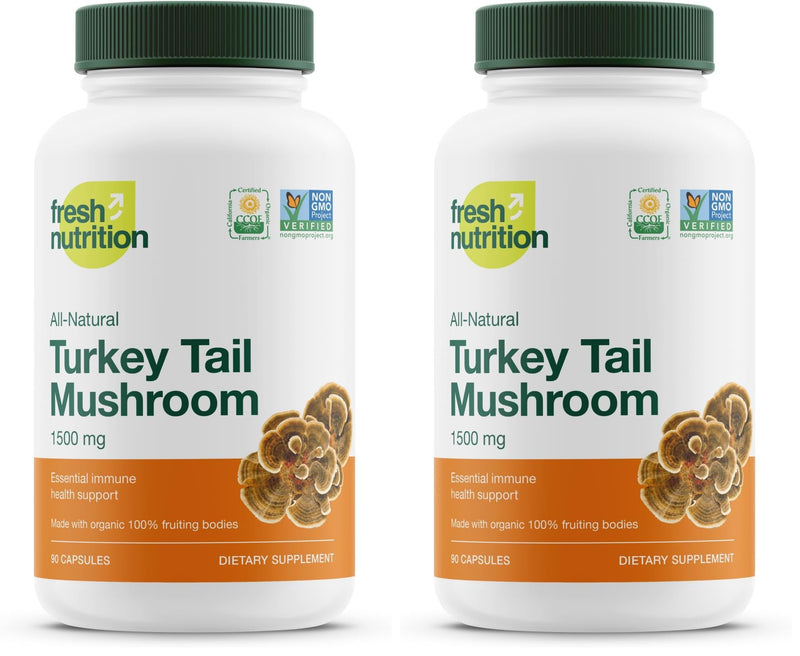 Fresh Nutrition Organic Turkey Tail Mushroom Extract – High Beta Glucans, 2-Pack, 180 Vegan Capsules