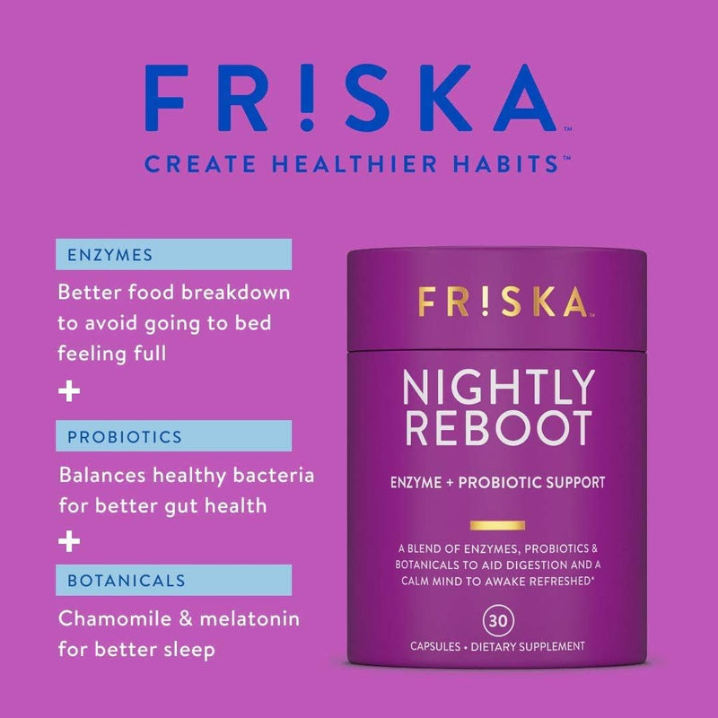 FRISKA Nightly Reboot: Enzyme & Probiotic Sleep Support with Melatonin & Chamomile, 90 Capsules