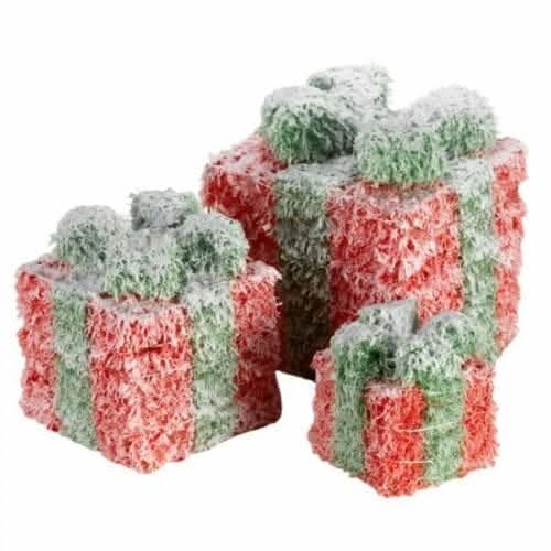 3pc Red and Green Frosted LED Christmas Gift Box Decorations