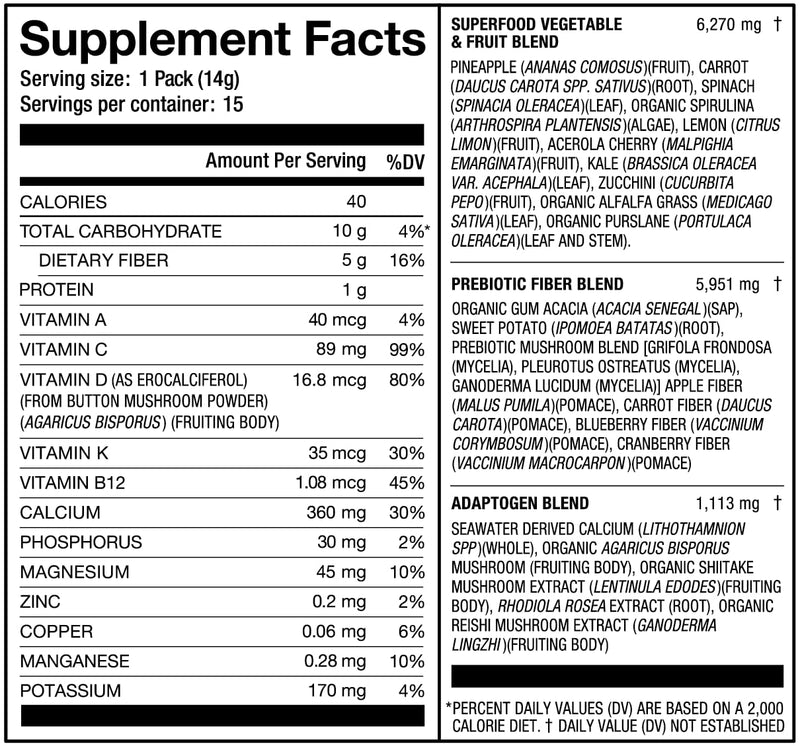 Laird Superfood Prebiotic Daily Greens – 15 Sachets – Vegan & Non-GMO