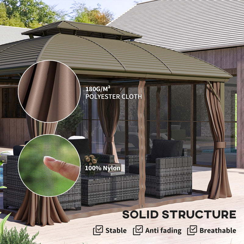 Outsunny 3.65 x 3(m) Aluminium Outdoor Gazebo w/ Hardtop Double Roof, Coffee