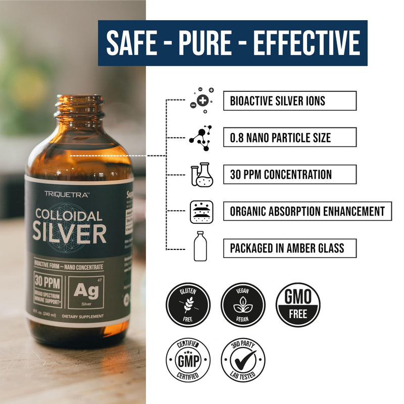 Bioactive Colloidal Silver 8 oz – Glass Bottle, 30 PPM, Immune Support